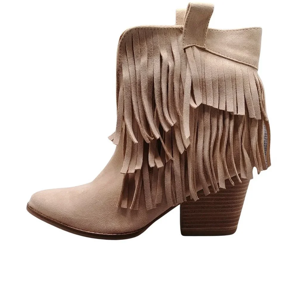 Coconuts by Matisse Natural Logan Fringe Western Style Booties Boots size 9.5 - Picture 1 of 9